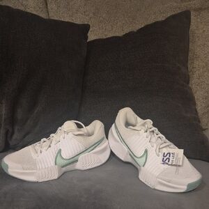 Nike Kids White Sneakers with Mint Green Swoosh